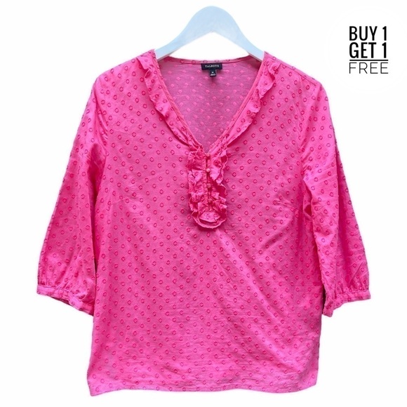 Talbots Tops - TALBOTS Pink Swiss Dot Ruffle Front Top Medium